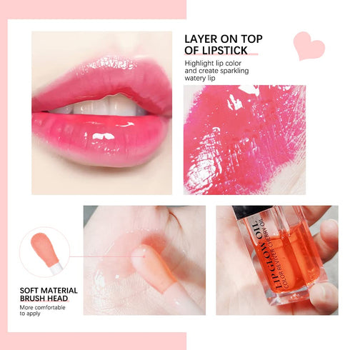 Hydrating Lip Glow Oil, Lip Oil Gloss Transparent Toot Tinted Nourishing Long Lasting Repairing Lightening Lip Lines (CHERRY) 0.2 OZ...