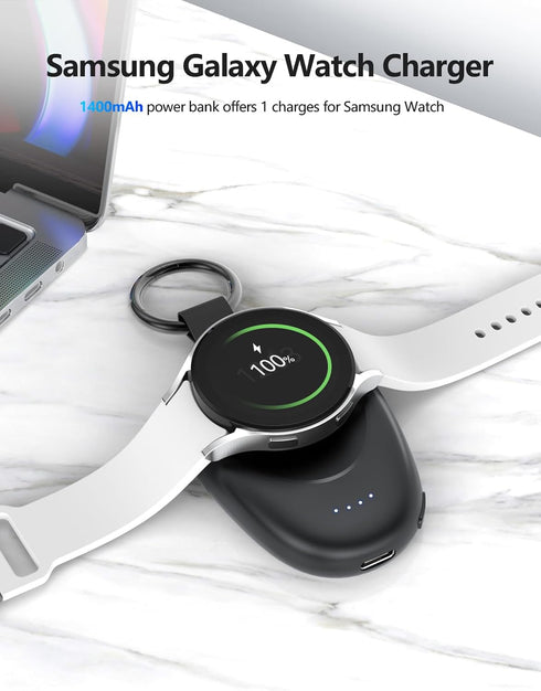 for Samsung Watch Charger, 1400mAh Fast Charging Galaxy Watch Charger Portable Wireless Power Bank, Magnetic Travel Car Keychain Charger for Galax...