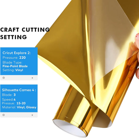 Gatichetta Heat Transfer Vinyl Roll, Metallic Foil Gold Iron On Vinyl 12" X 6ft Chrome HTV Vinyl for Garments...