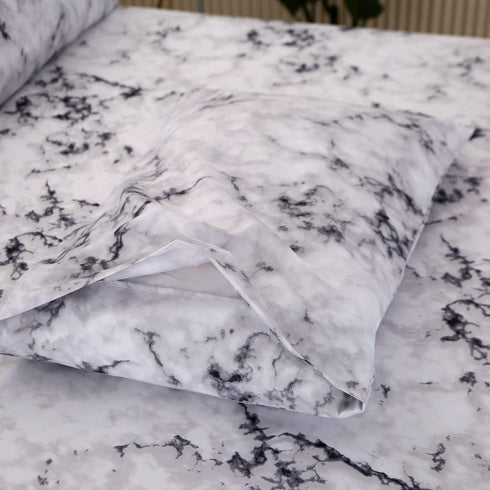 MAG Marble Bed Sheet,4PCS Black White and Gray Twin Size, Modern Pattern Printed Marble Bedding Sheet Set,with 1 Top Flat,1 Fitted Sheet and 2 Pil...