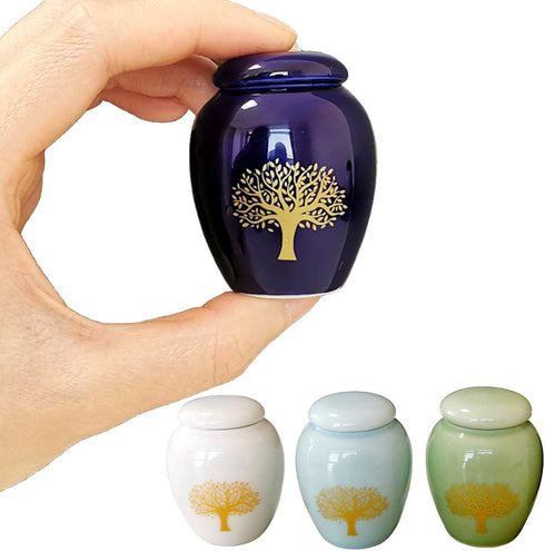 Mini Cremation Urns for Human Ashes Set of 4 - Tree of Life Small Keepsake Urns - Ceramic Adult Dog Cat Ashes Holders Miniature Memorial Funeral U...
