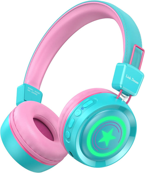 Link Dream Kids Bluetooth Headphones with Microphone for School On-Ear Headphone Toddler Children Wireless Headphone Headset with LED Lights Compa...