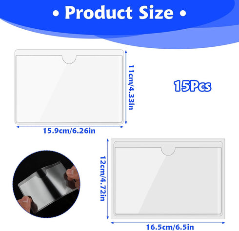 15 Pcs Self Adhesive Index Card Pockets, 6.5×4.72" clear adhesive pockets, Removable Labels Bag with Top Open for Organizing, Storage Bins, Librar...