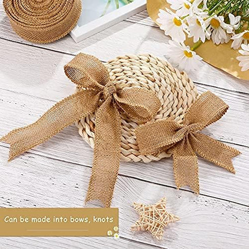 Waydress Natural Burlap Ribbon Burlap Edge Fabric Craft Ribbon for Bow Wreath Tree DIY Decor Outdoor Wedding Home Christmas Party Decoration(1.5 I...