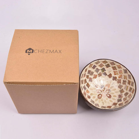ChezMax Natural Coconut Bowl Mother of Pearl Inlaid Shell Bowls Key Bowl for Entryway Table Candy Container Nuts Holder Fruits & Dry Snack Storage...