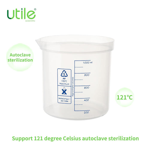 Utile 2 Pcs Plastic Beaker Set of Vol.1000ml, Plastic Measuring Beaker For Lab Science with Blue Printed Graduation, 4007.0281.2...