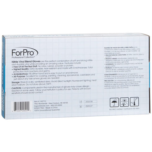 ForPro Professional Collection Disposable Nitrile Vinyl Blend Gloves, 4 Mil Extra Protection, Powder-Free, Latex-Free, Non-Sterile, Food Safe, Blu...