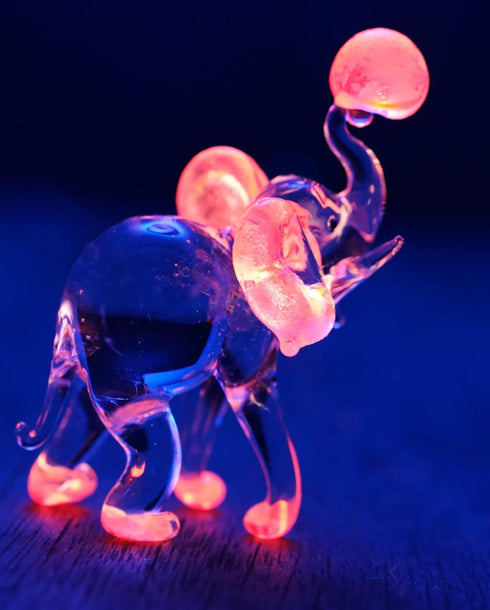 Garden Deco Glow in The Dark Pink Elephant Play Football Hand Blown Art Glass Figurine Ornament Sculpture...