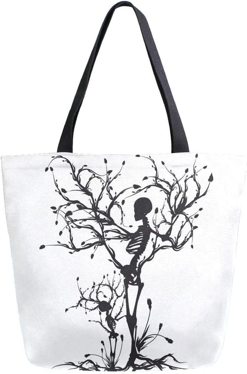 Naanle Skull Canvas Tote Bag Large Women Casual Shoulder Bag Handbag, Tree of Life Reusable Multipurpose Heavy Duty Shopping Grocery Cotton Bag fo...