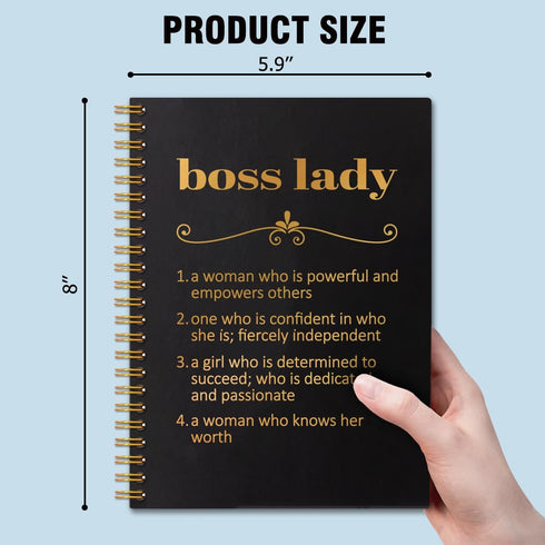 Boss Lady Black Golden Hardcover 160 Pages Spiral Notebooks, Appreciation Gift, Thank You Boss Gift, Retirement Going Away Gift for Women Boss Men...