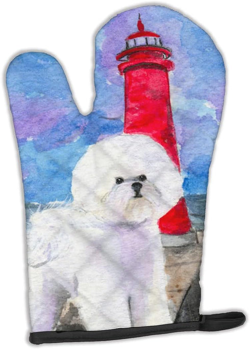 Caroline's Treasures SS8891OVMT Lighthouse with Bichon Frise Oven Mitt Heat Resistant Thick Oven Mitt for Hot Pans and Oven, Kitchen Mitt Protect ...