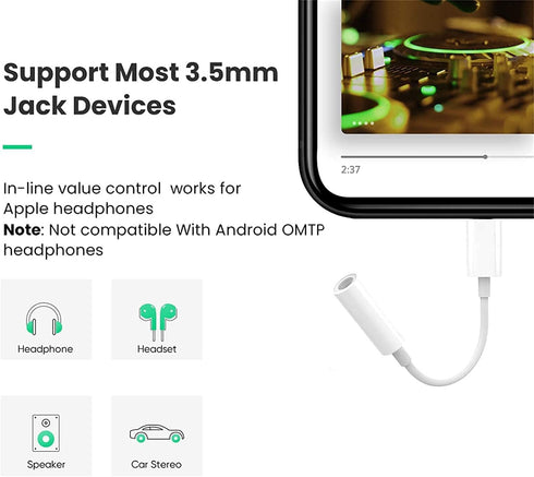 Apple MFi Certified 2 Pack Headphone Adapter for iPhone Connects Lightning to 3.5mm Dongle Auxiliary Audio Splitter Cable Adapter Compatible with ...