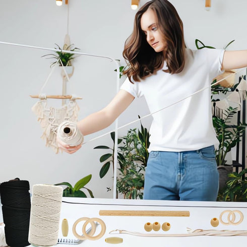 Ewparts Black Macrame Plant Hanger Kit with Instruction with 109 Yard Black 3mm Macrame Cord Wooden Beads and Macrame Rings for Macrame Plant Hang...