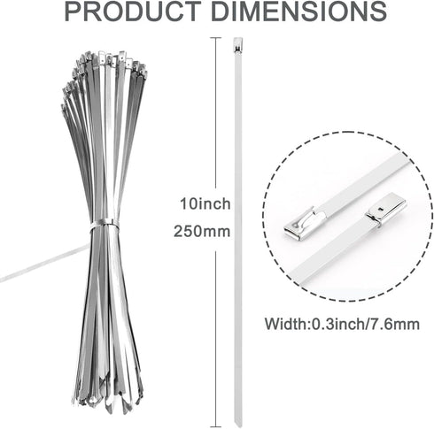 25 PCS Zip Ties Heavy Duty, Outdoor Cable Ties, Zip Ties 10 Inch, 304 Stainless Steel Zip Ties, for Home Improvement, Machinery, Vehicles, Farms, ...
