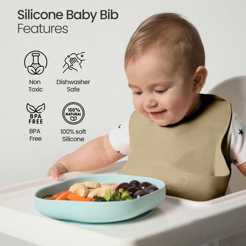 AHOM Set of 2 Baby Food Bib for Babies and Toddlers/ Silicone Baby Unisex Bib/ Dishwasher Safe...