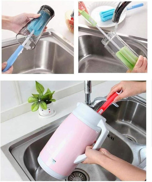 3Pcs Dishwashing Cleaning Bottle Sponge Brush with Adjustable Long Hand Feeding Bottle Cleaner Scrubber for Pot Milk Cup Winebottles Baby Bottles ...