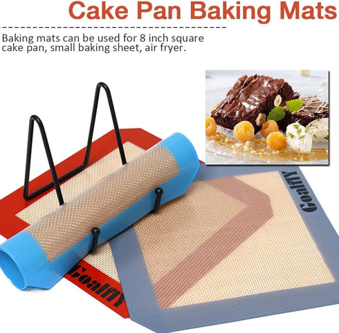 8 Inch Square Silicone Baking Mat, Set of 3 Silicone Cooking Mat for 8 Inch Cake Pan, Silicone Mat for Baking, Silicone Mat for Baking Sheet (Red,...