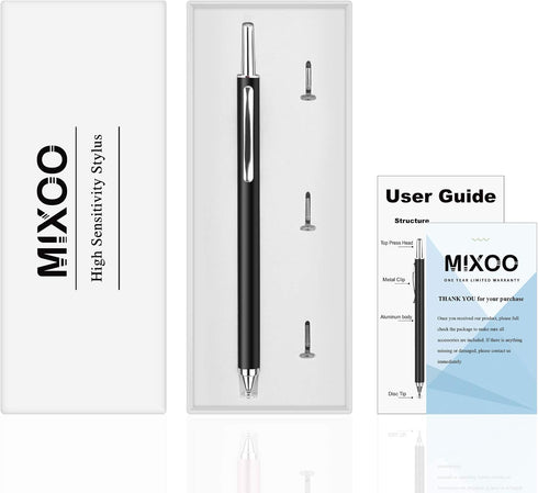Mixoo Retractable Stylus for Touch Screens - High Sensitivity Universal Stylus Touch Screen Pen with 3 Replaceable Disc Tips for iPad iPhone and A...