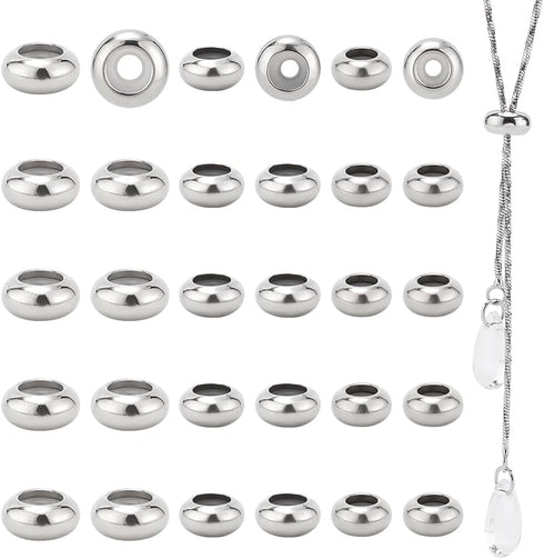 PH PandaHall 304 Stainless Steel Slider Beads 30pcs Stopper Bead 7mm 8mm 10mm Adjustable Slider Metal Loose Beads with Rubber Inside for Bracelet ...