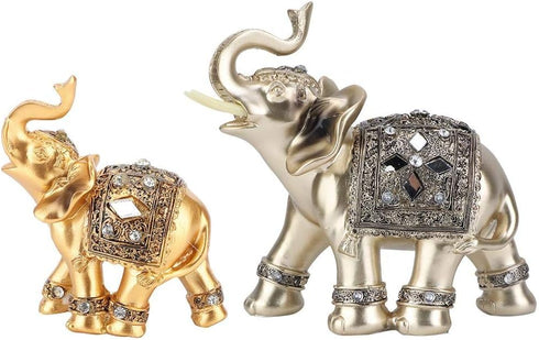 Elephant Statue, Feng Shui Lucky Elephant Figurine, Golden Elegant Sculpture, Small Resin Home Decoration, Wealth Figurine...