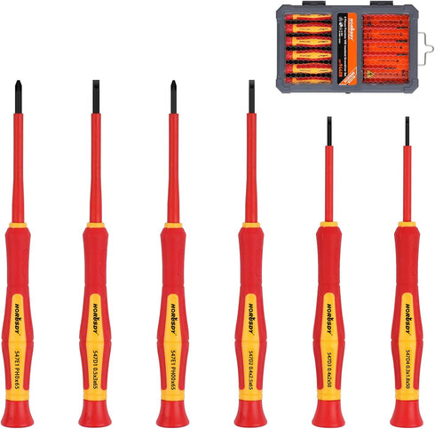 HORUSDY 1000V 6-Piece Mini Insulated Screwdriver Set, Magnetic Tip Mini Electrician Screwdriver Set Slotted(1.8mm,2.0mm2.5mm,3.0mm), Phillips: (PH...