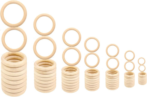 NNHOM 70 Pieces Wooden Rings for Macrame,Wood Rings for Crafts,7 Sizes Macrame Rings Wood Circles for DIY Craft, Ring Pendant and Connectors Jewel...