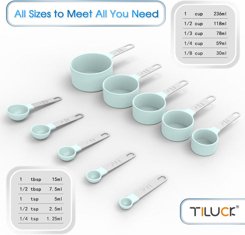 TILUCK Measuring Cups & Spoons Set, Stackable Cups and Spoons, Nesting Measure Cups with Stainless Steel Handle, Kitchen Gadgets for Cooking & Bak...