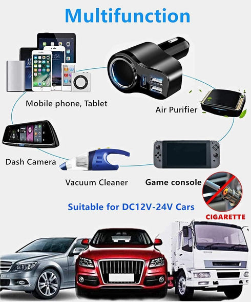 4 in 1 USB C Car Charger, 168W Multi USB Cigarette Lighter Adapter, Socket Splitter with 3 USB Ports, 12V/24V Dual USB Type C PD Fast Car Charger ...