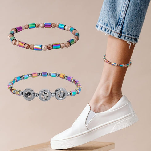 4pcs Hematite Anklet for Women Men - Hematite Stone Anklet Anxiety Relieve Anklet Circle Star Anklets...