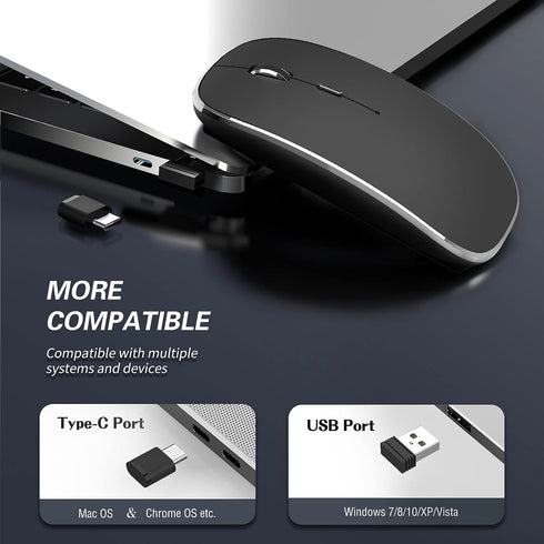 Wireless Mouse Chargeable Portable Silent Wireless Mouse USB and Type-C Dual Mode Wireless Mouse 3 adjustable DPI for Laptop, Mac, MacBook, Androi...