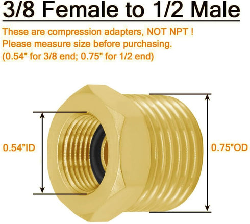 Joywayus 1/2 G Male to 3/8 Compression Female Thread Bushing Pipe Fitting, Brass Reducer Faucet Connector Water Hose Adapter, Supply Line Adapter ...