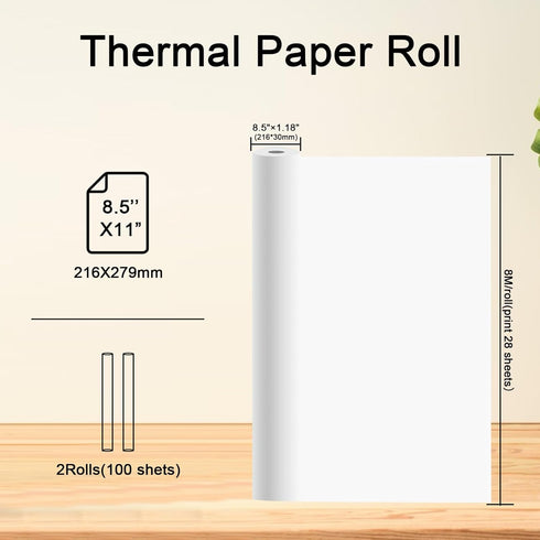 2 Rolls Thermal Paper, Thermal Printer Paper, 8.5" x 11" US Letter Paper Size, Printer Paper Roll for M08f M832 Printer, Thermal Paper Rolls Compa...