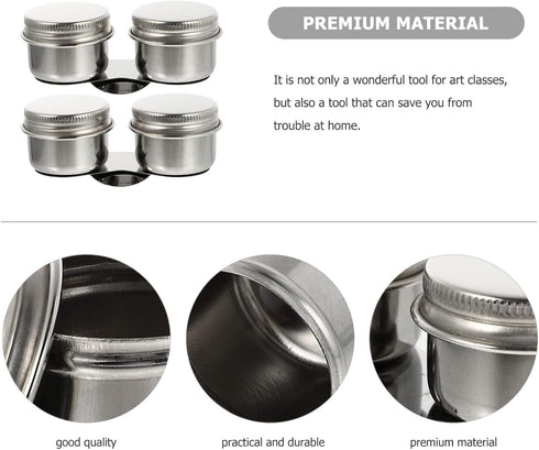 Stainless Steel Containers 2 Pcs Double Dipper Cup Stainless Steel Oil Painting Cup with Lid Large Mouth Double Clip Artist Paint Brush Washer Art...