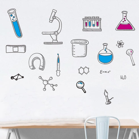 BIBITIME Science Laboratory Wall Decals Vinyl Chemical Element Tool Stickers for School Classroom Nursery Bedroom Children Student Study Teens Kid...
