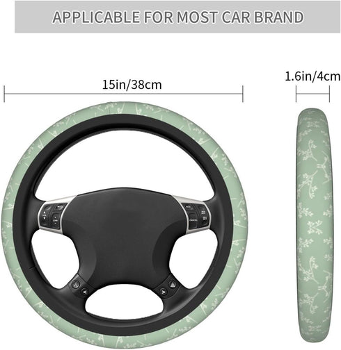 Steering Wheel Covers for Car,Ferns Sage Green Car Steering Wheel Cover for Men Women,Universal 15 Inches Car,Elastic Stretch Steering Wheel Cover...