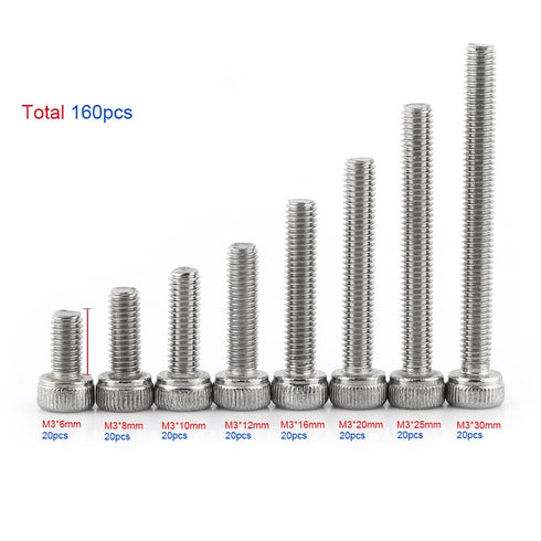 M3 Cap Head Screws, 100pcs M3*6/8/10/12/16/20/25/30 304 Stainless Steel Metric Thread Hex Socket Cap Head Screws Bolts Machine Fastener Tools for ...