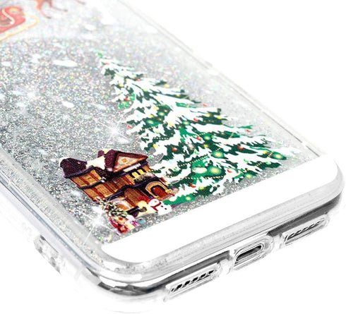 for iPhone X Case iPhone Xs Christmas Phone Case Glitter Sparkle Liquid Floating Case Shockproof Clear Soft TPU Bumper Case Xmas Santa Claus Silic...