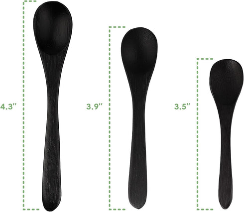 BambooMN Bamboo Spoons, Mini Salt Spoon/Tiny Wooden Spoons for Spices, 30pcs Black Oval 4.3"...