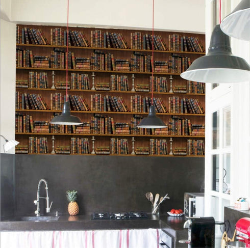 Self-Adhesive Vintage Bookshelf Peel-Stick Wallpaper Backsplash Shelf Liner Removable Door Vinyl Flooring Stickers 17.7inch by 98inch...