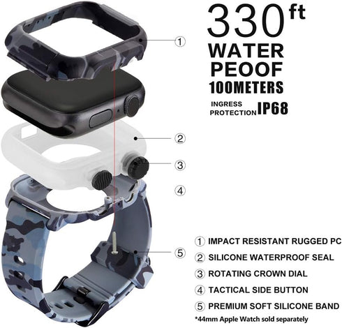 for Apple Watch Series 5/4 44mm IP68 Waterproof Case,Waterproof Case for Watch 42mm Series 3/2 (Camouflage, 42mm)...