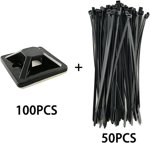 HS Cable Tie Mounts Self Adhesive with Screw Hole Zip Wire Tie Mounting Base Holder (100 Pack) Squares 1x1 Inch,Black...