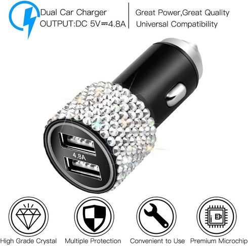 Otostar Dual USB Car Charger, 4.8A Output, Bling Crystal Diamond Car Decorations Accessories Fast Charging Adapter for iPhones Android iOS, Samsun...