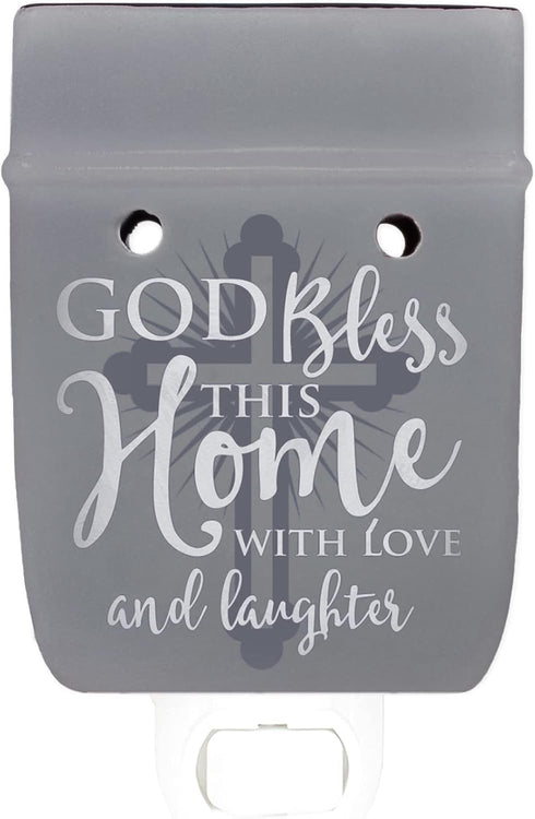 Elanze Designs God Bless This Home with Love Grey Stoneware Electric Plug-in Wax Tart Oil Warmer...