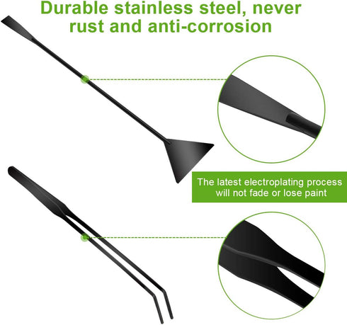 Quarium Aquascape Tools Kits, 4 in 1 Anti-Rust Aquatic Plant Aquascaping Tool Stainless Steel Black Tweezers Scissors Spatula for Aquarium Tank Cl...
