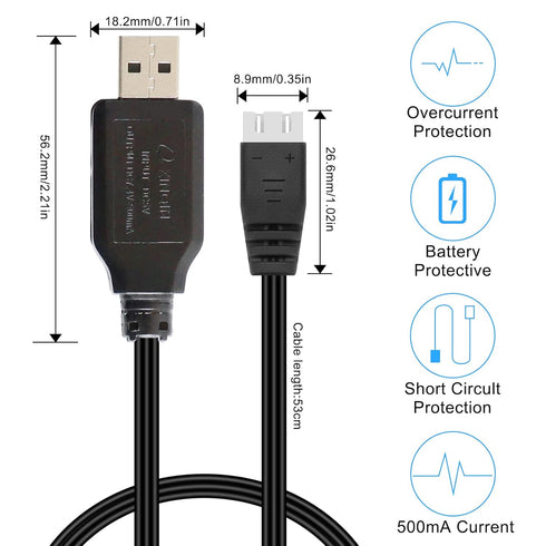 KBT KEEP BETTER TECH 2Pack 7.4V RC Car Battery USB Charger Cable, 500mA Charging Speed with LED Indicator Light Compatible XH-3P Connector,Power A...