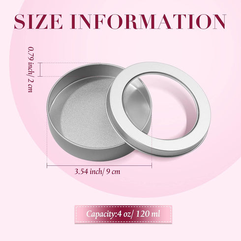 TecUnite 4 oz Metal Tin Cans Round Tin Containers Empty Cans with Clear Top Lid Spice for Kitchen Office Candles Candies and Gifts Holding(24 Piec...