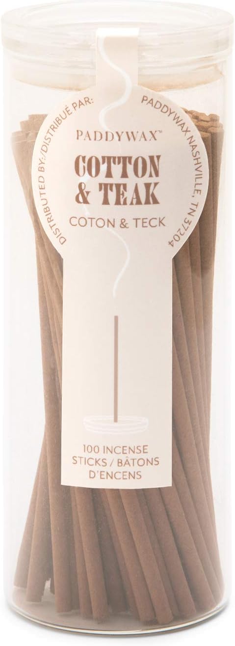 Paddywax Candles Haze Collection Incense Sticks in Glass Jar, 100-Piece, Cotton & Teak...