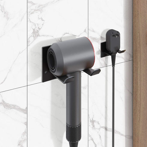 Self Adhesive Hair Dryer Holder Wall Mounted - Adhesive Bathroom Hair Blow Dryer Rack Organizer Compatible with Supersonic Hair Dryers (Black)...
