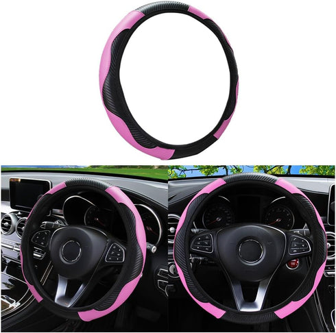 15 Inch Car Steering Wheel Cover, Carbon Fiber Microfiber Leather Elastic Stretch, Anti-Slip Breathable Steering Wheel Protector for Women Men, Ca...
