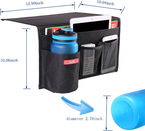 Bedside Storage Organizer - Table Cabinet Organizer Caddy for Remotes, Phone, Glasses (4 Pockets - Black)...